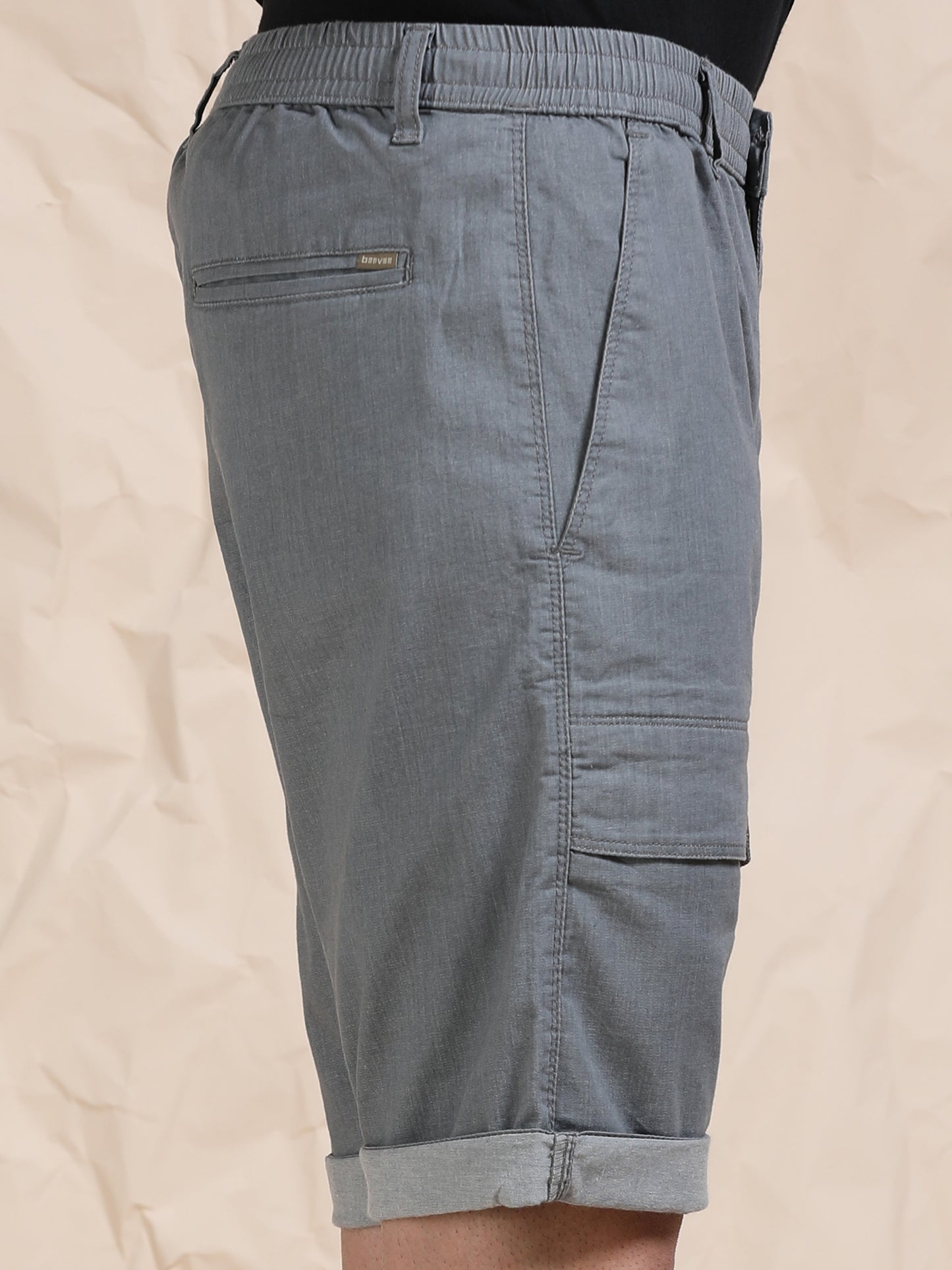 Men's Light Grey Solid Cotton Lycra Mid-Rise Casual Shorts