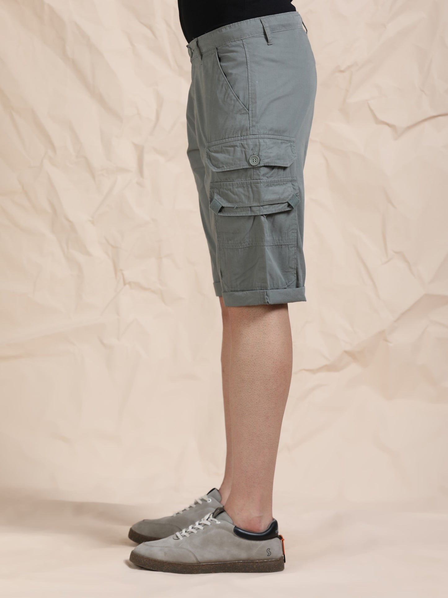 Cotton F Green Cargo Shorts with Cross Pocket