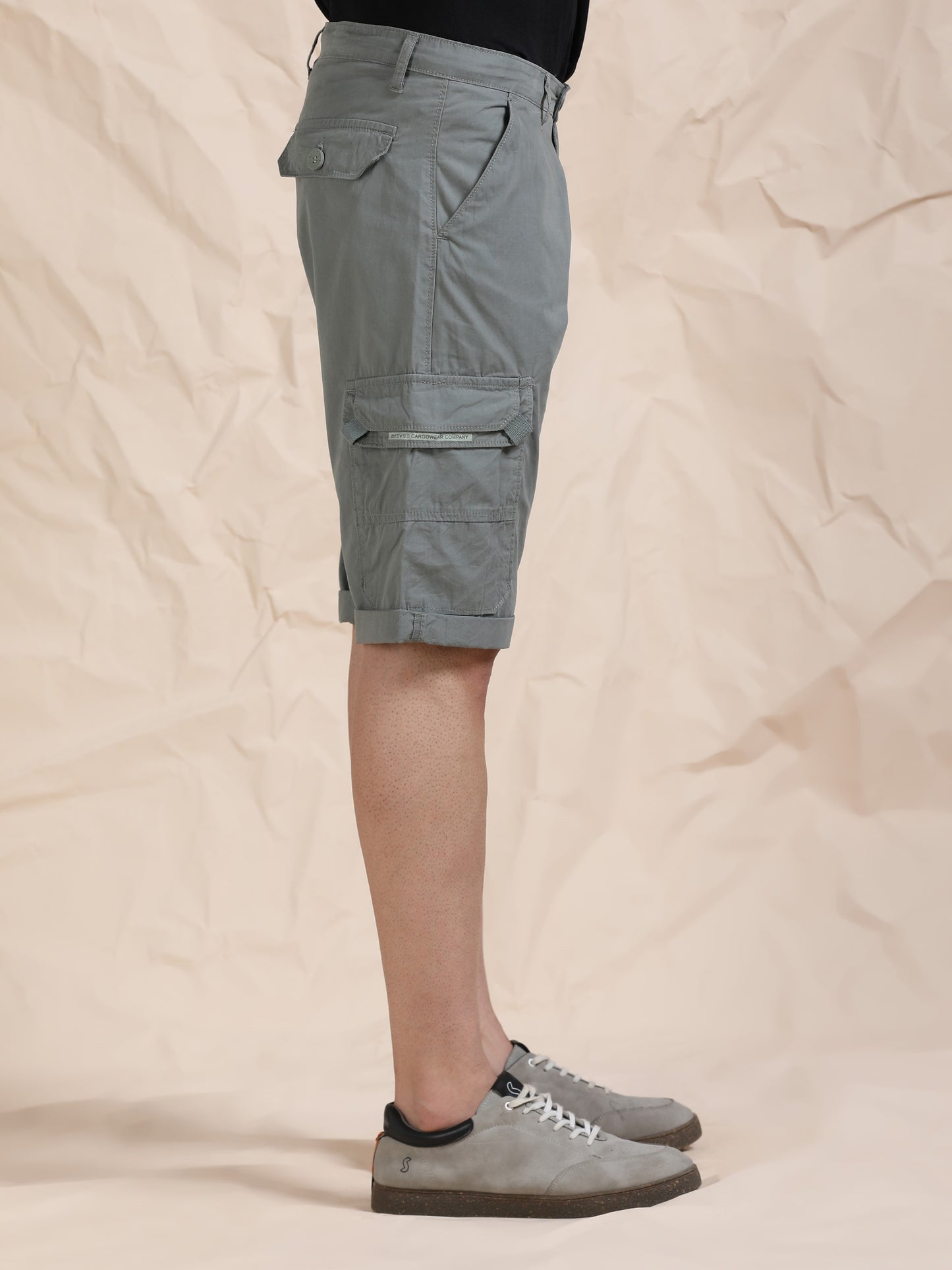 Cotton F Green Cargo Shorts with Cross Pocket