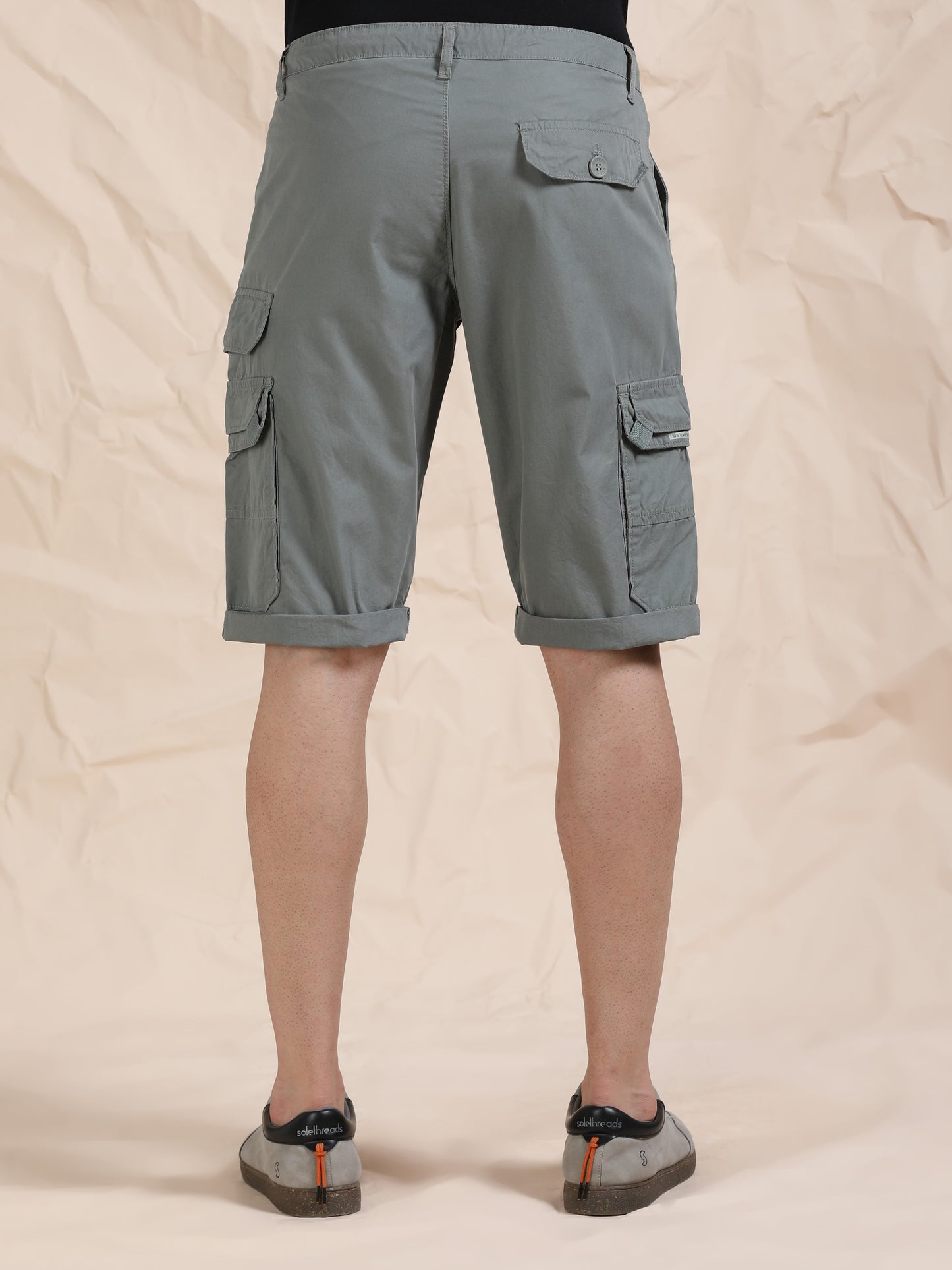Cotton F Green Cargo Shorts with Cross Pocket
