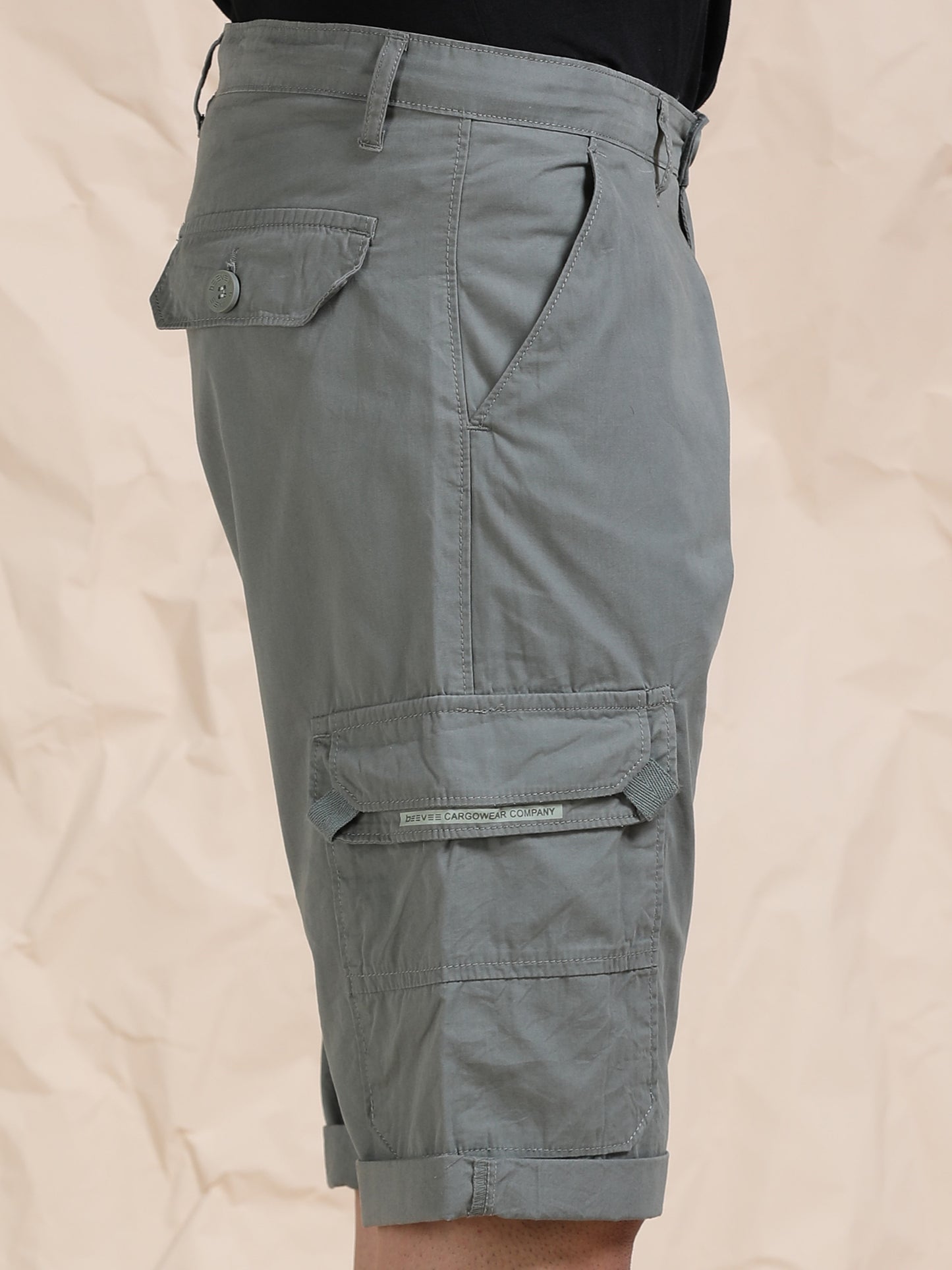 Cotton F Green Cargo Shorts with Cross Pocket