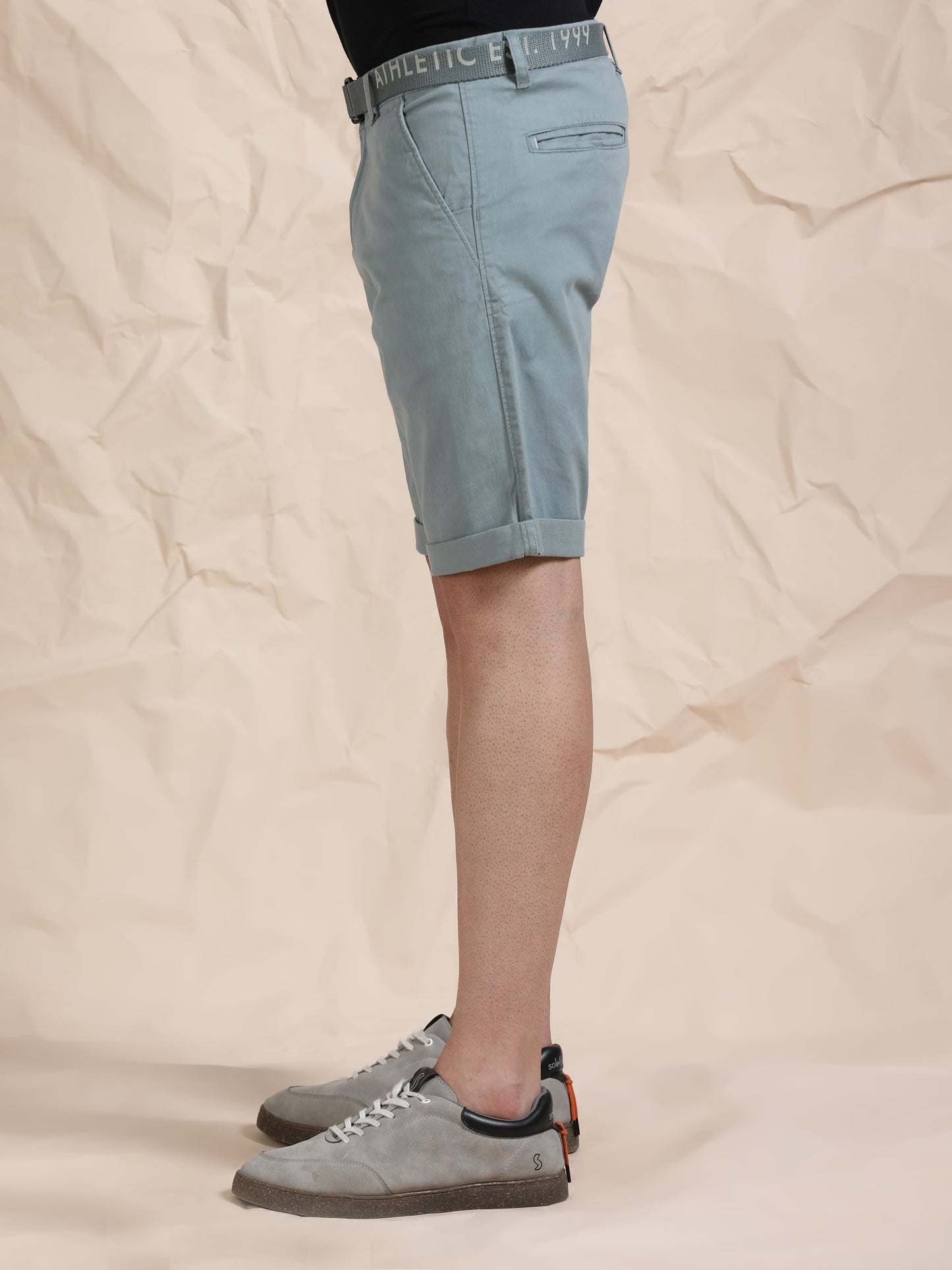 Cross Pocket St Grey Shorts with Belt
