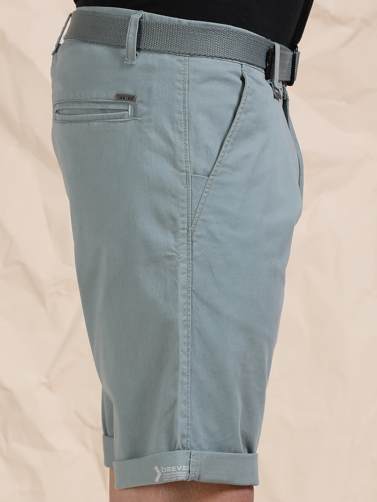 Cross Pocket St Grey Shorts with Belt