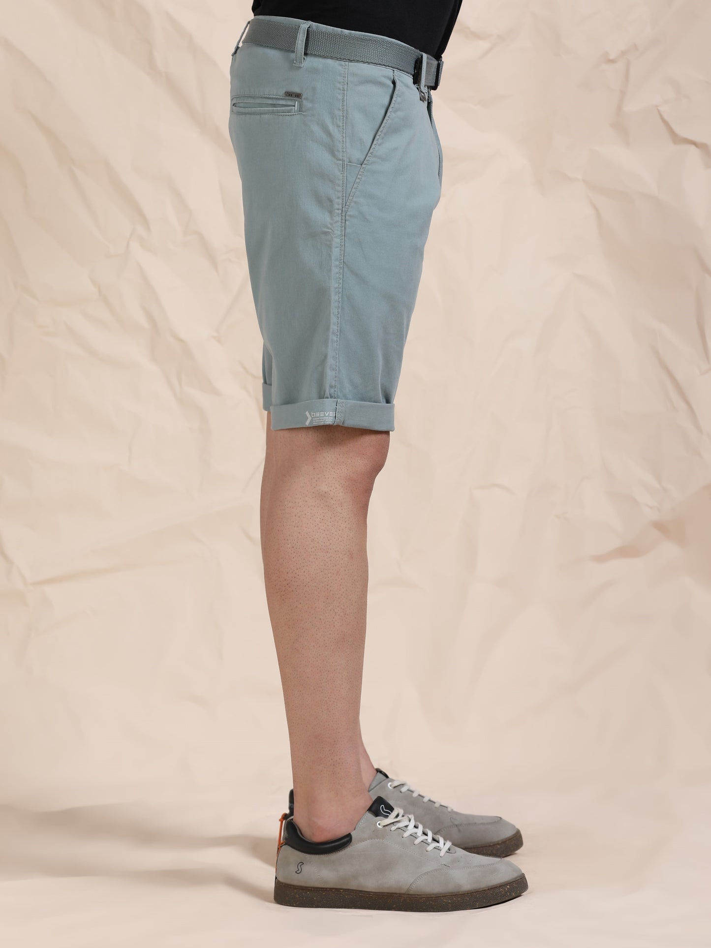 Cross Pocket St Grey Shorts with Belt