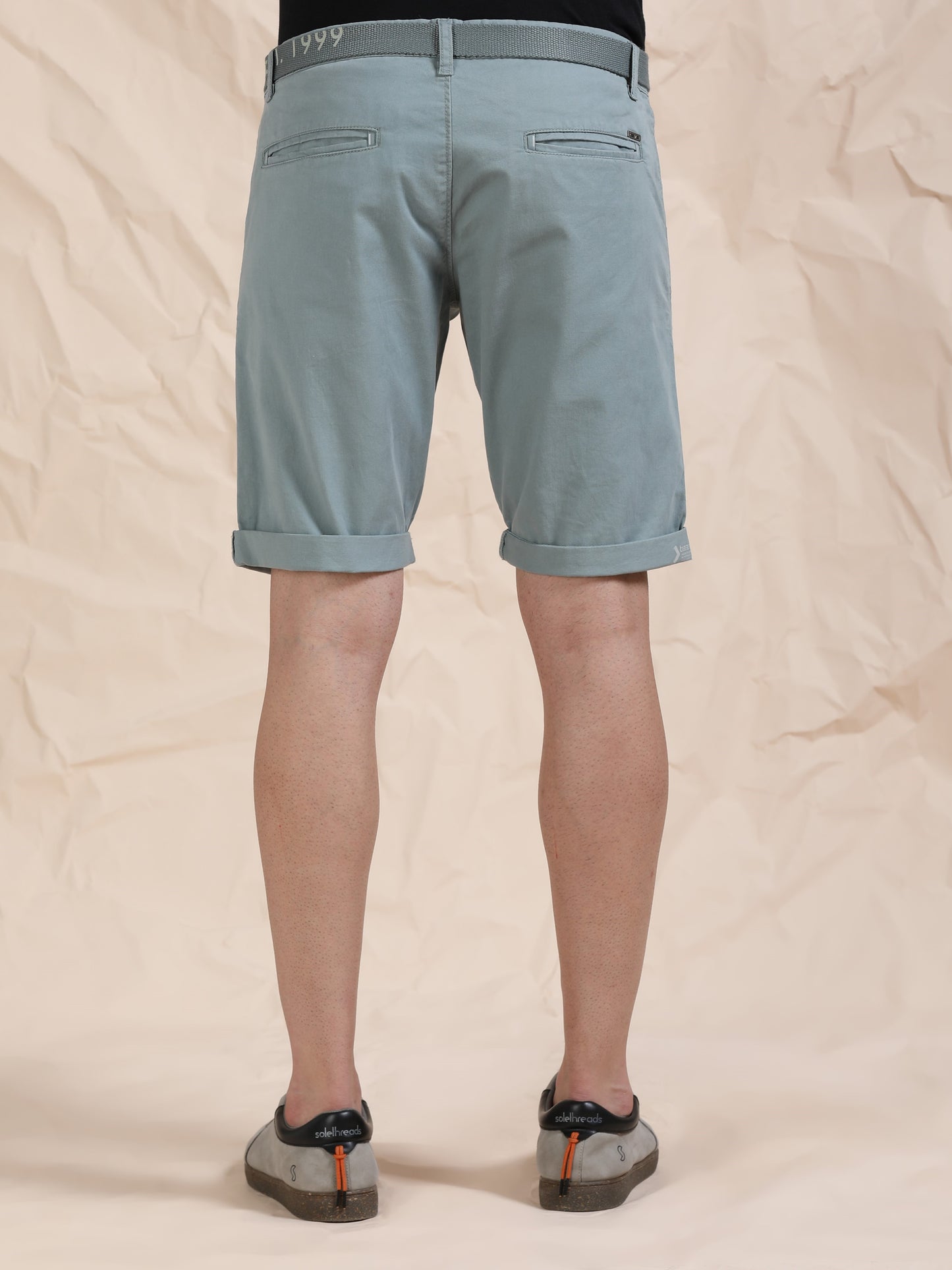 Cross Pocket St Grey Shorts with Belt