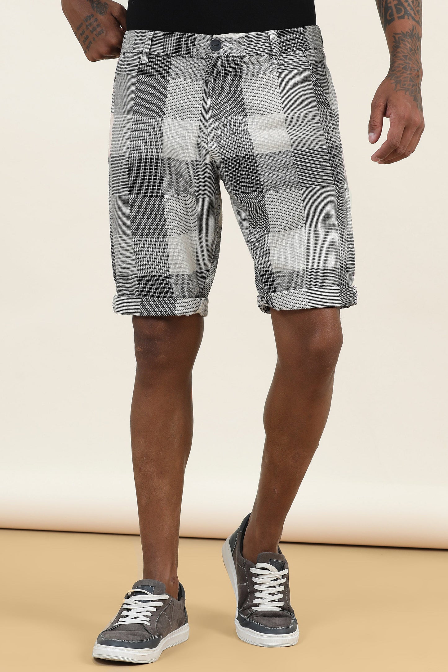 Elasticated Waist Multi Color Yarn Dyed Check Shorts