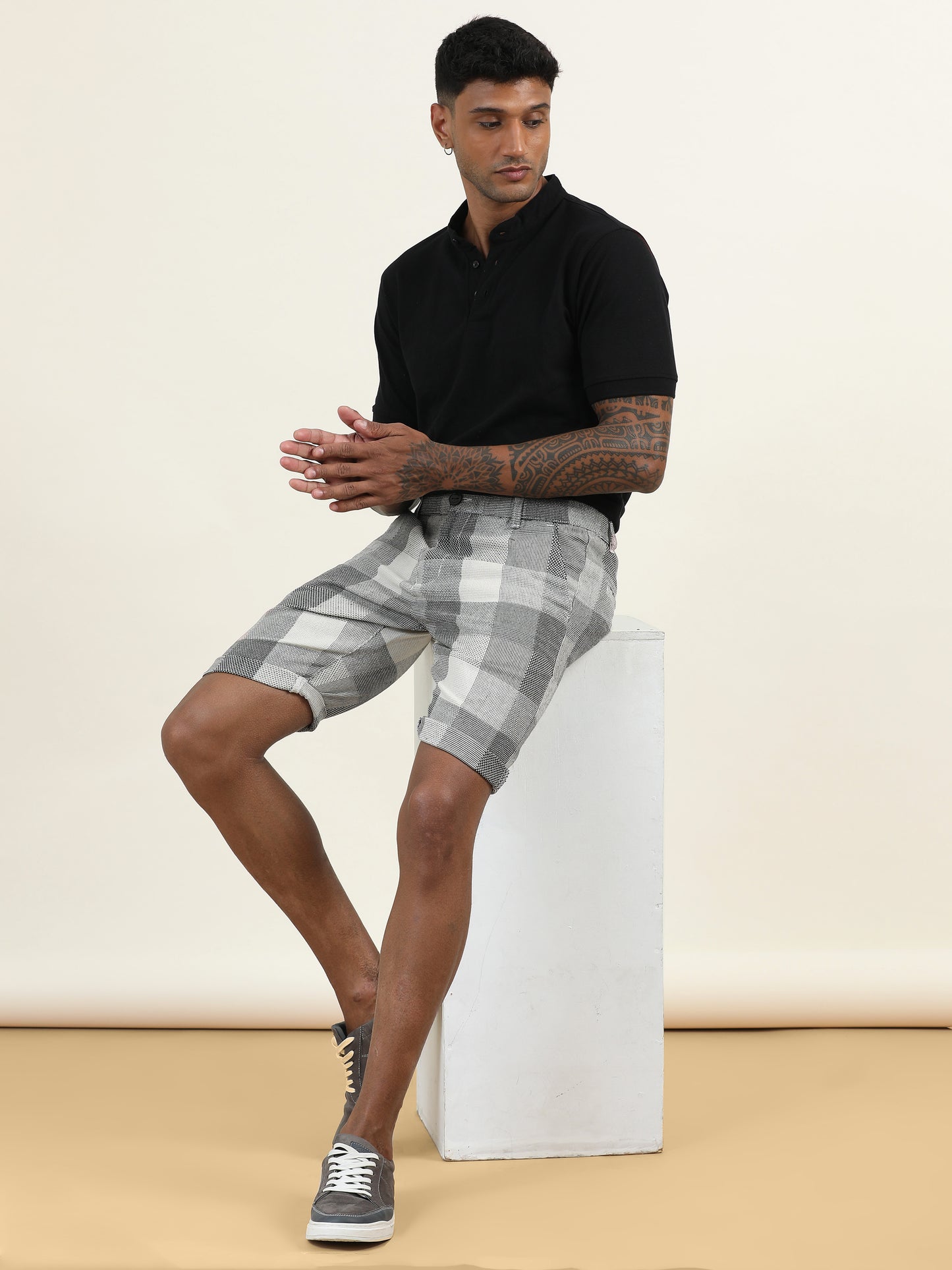 Elasticated Waist Multi Color Yarn Dyed Check Shorts
