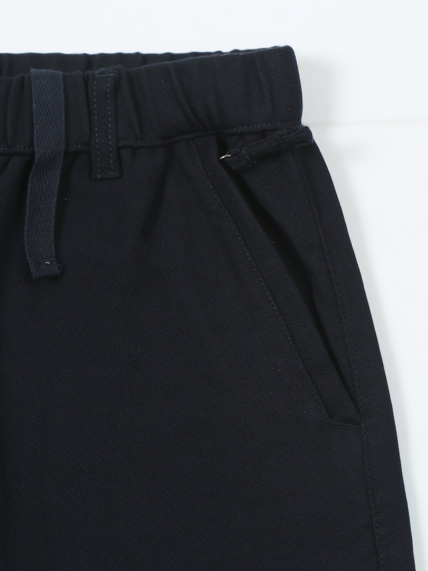 Structred Fabric Zip Pocket Stretchable Navy Shorts
