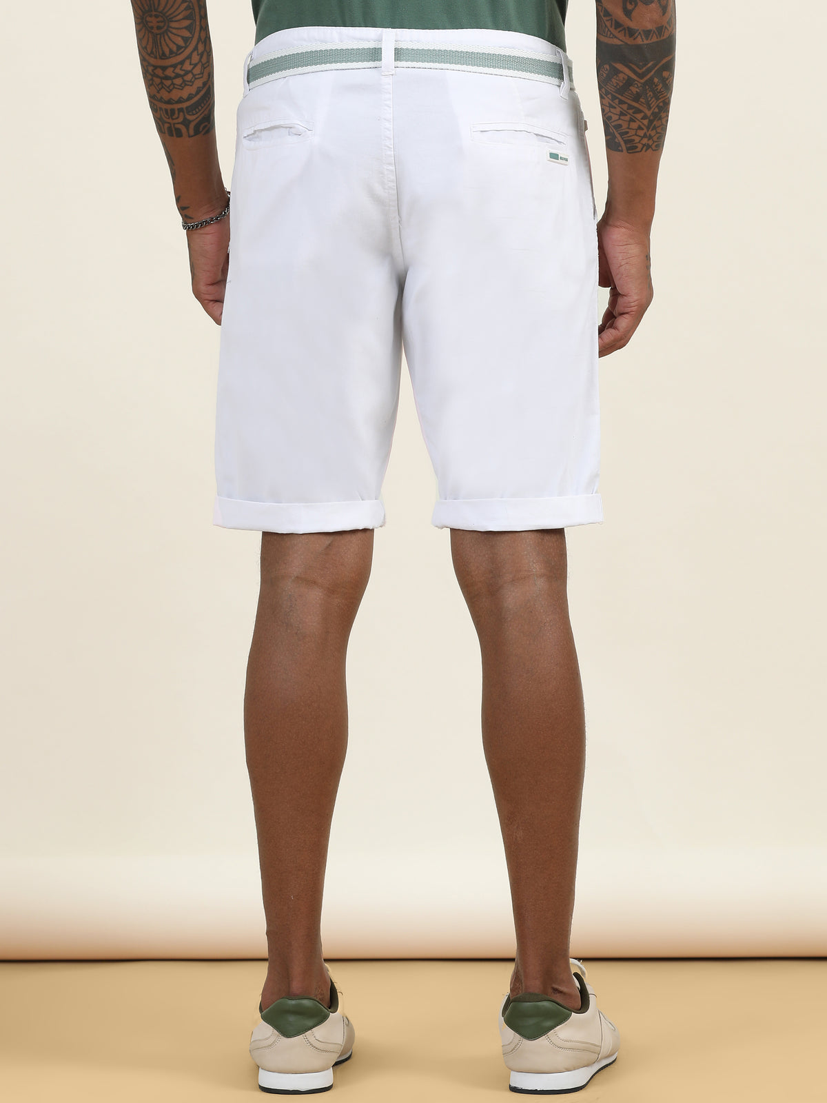 BEEVEE Men's White Regular Fit Solid Shorts