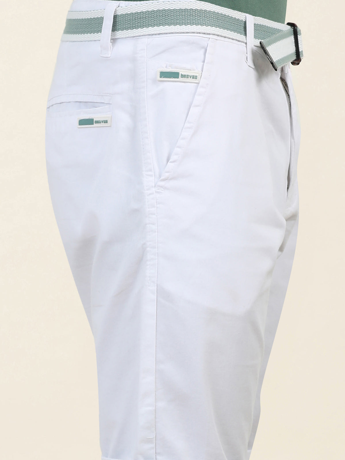 BEEVEE Men's White Regular Fit Solid Shorts