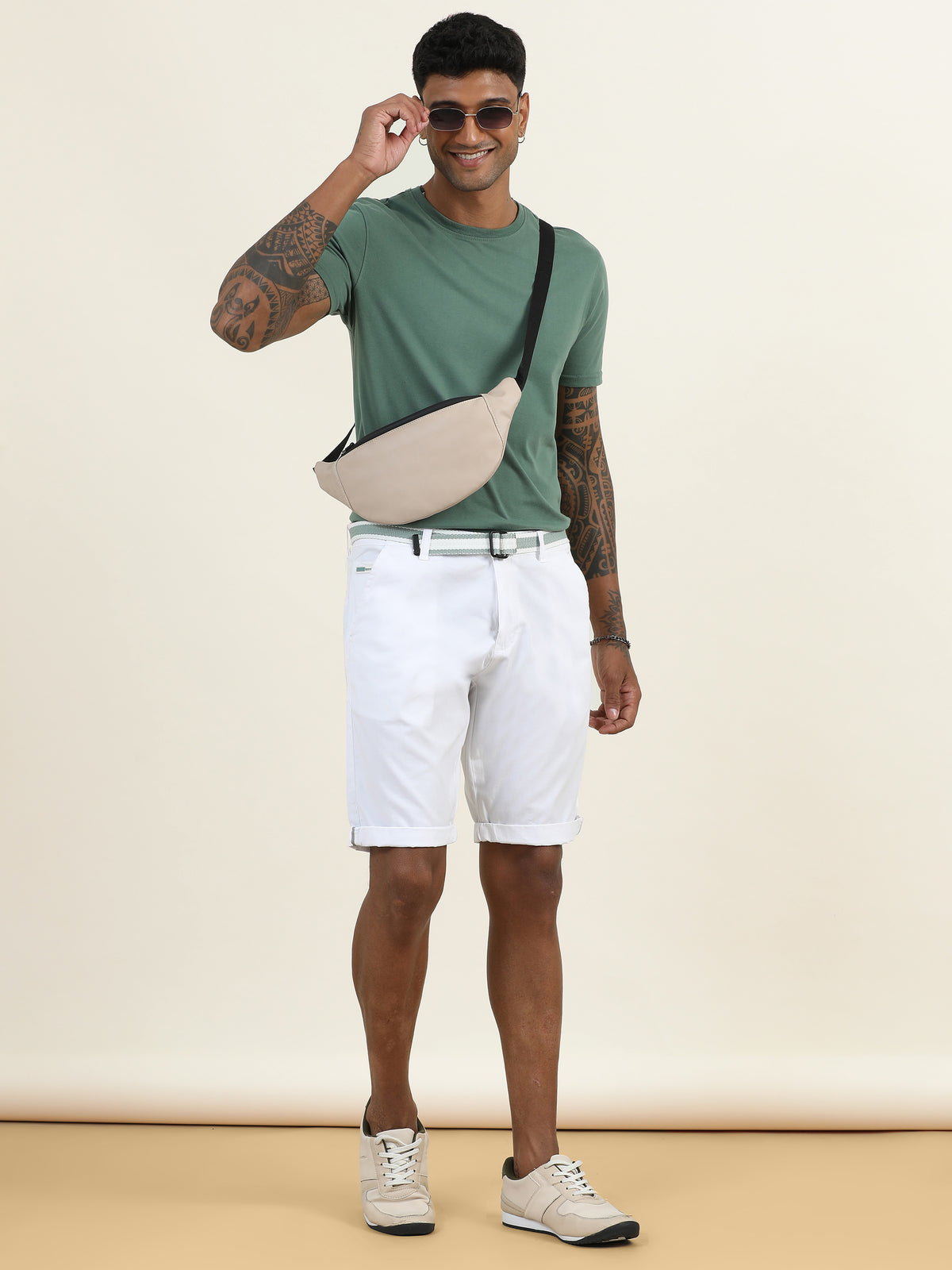 BEEVEE Men's White Regular Fit Solid Shorts