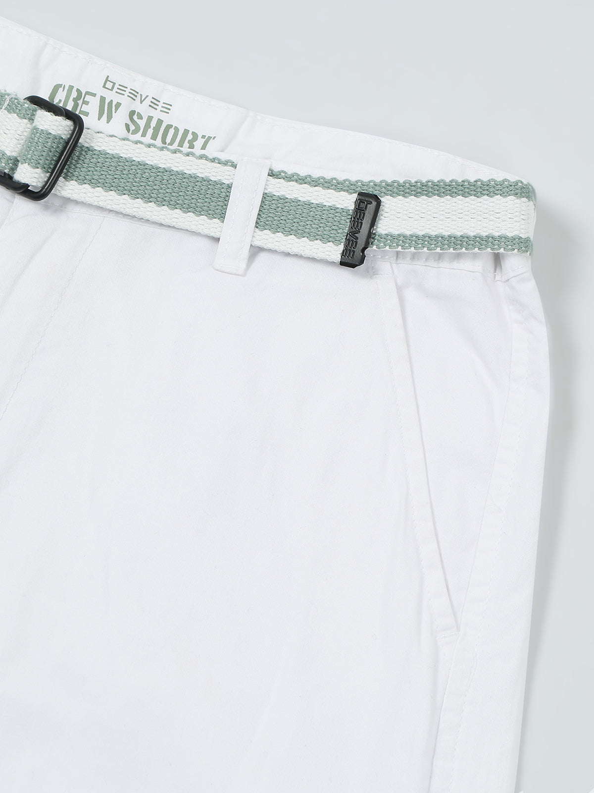 BEEVEE Men's White Regular Fit Solid Shorts