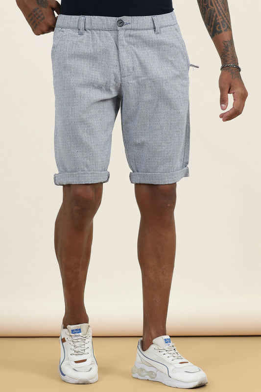 Elasticated Waist Zip Pocket Yarn Dyed Blue Shorts
