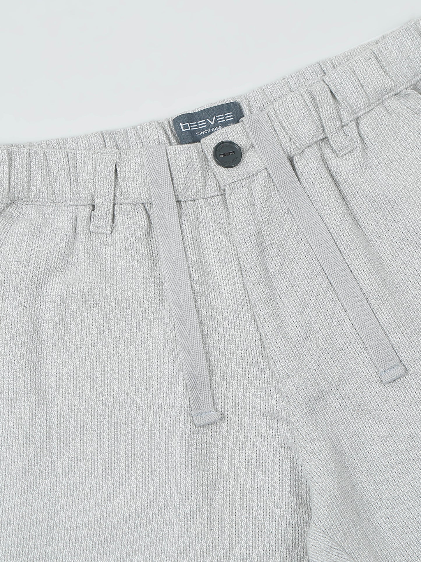 Yarn Dyed Elasticated Waist Beige Shorts