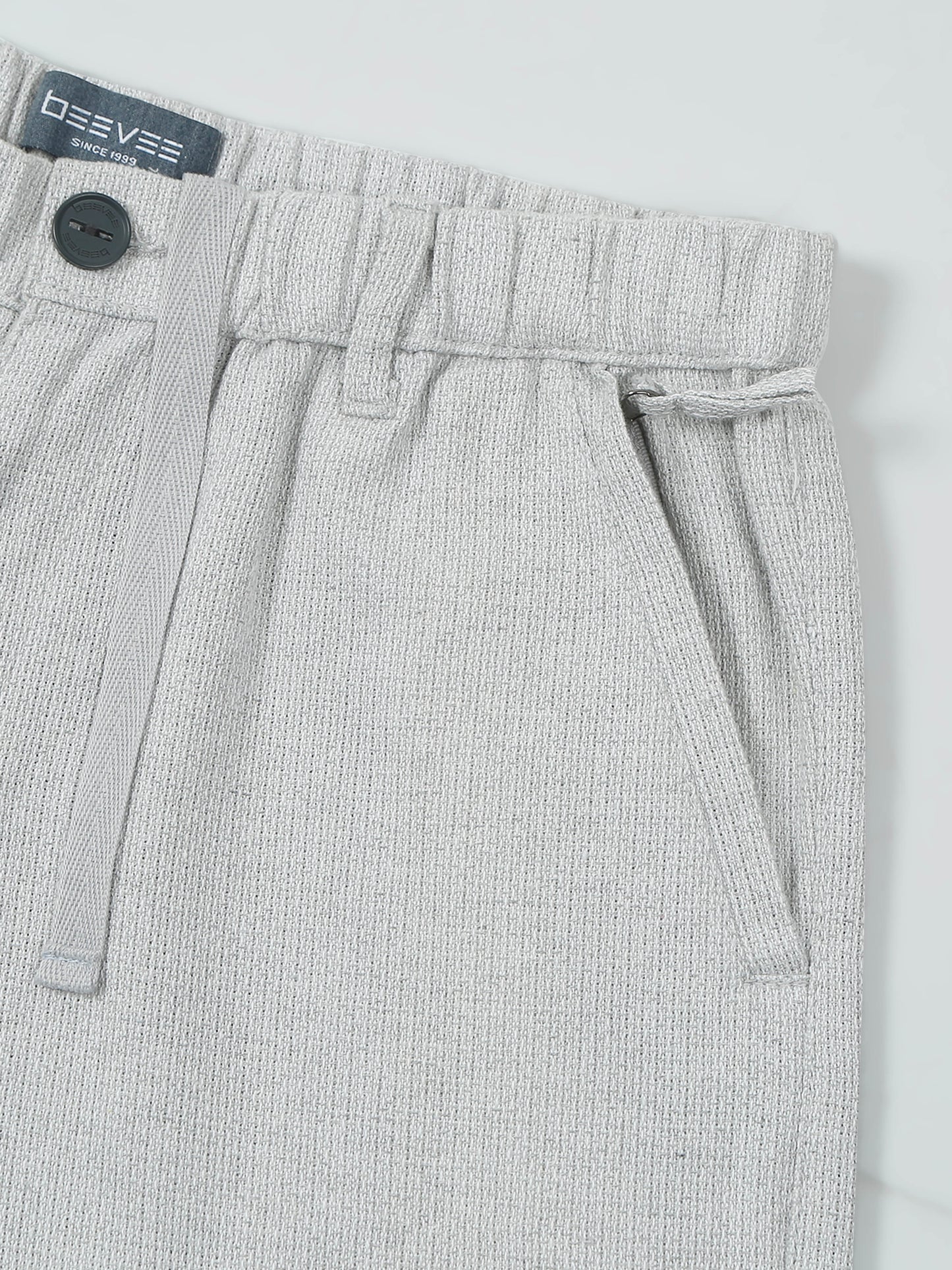 Yarn Dyed Elasticated Waist Beige Shorts