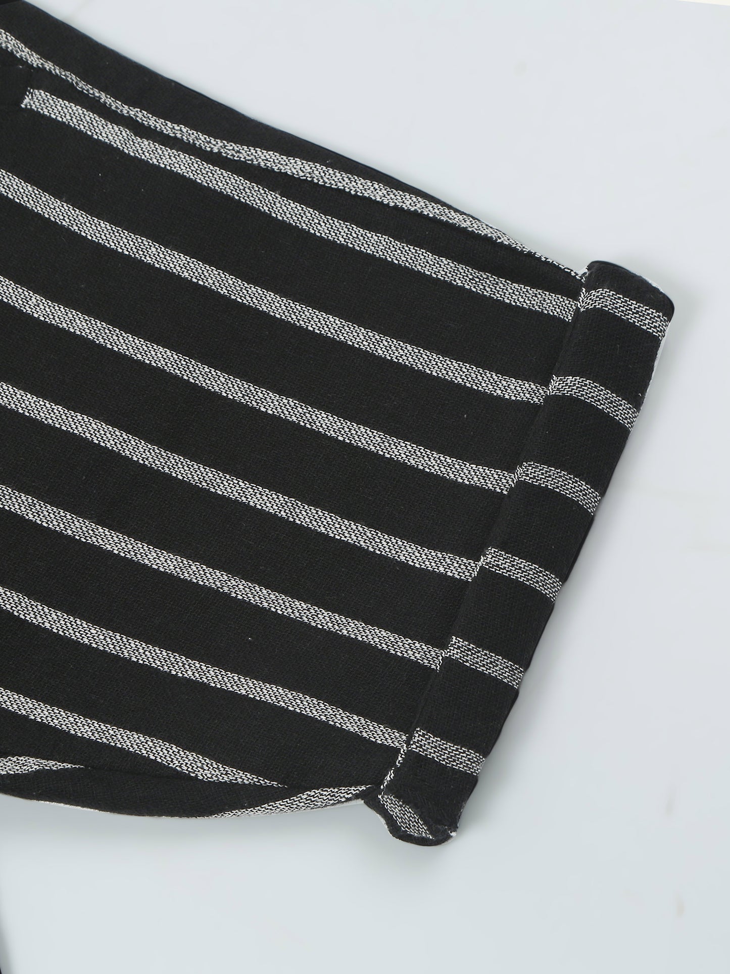 Elasticated Waist Zip Pocket Black Yarn Dyed Striped Shorts