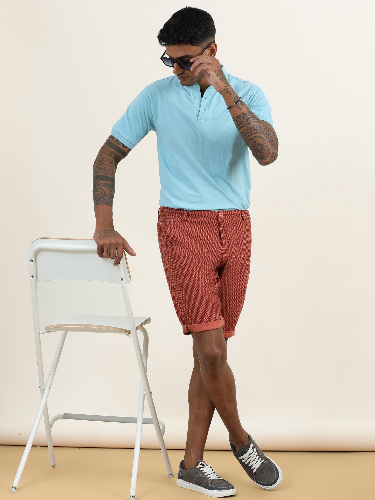 Printed Linen Rust Shorts