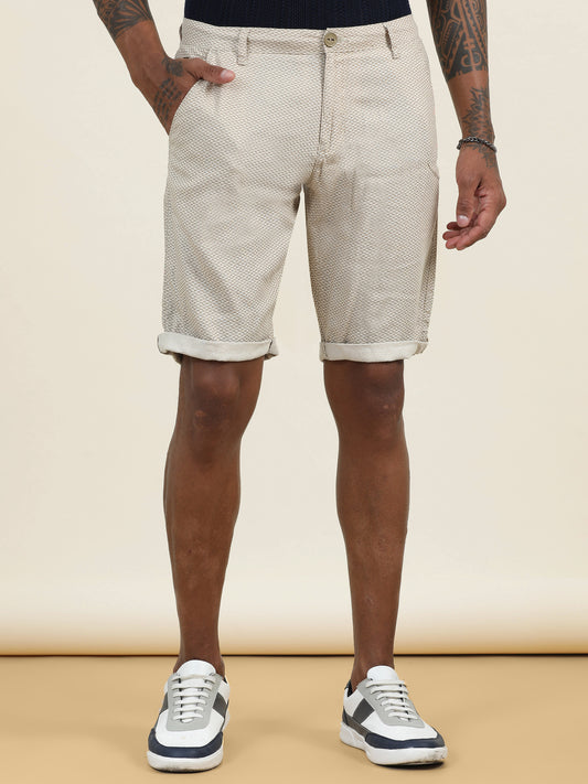 Printed Linen Beige Shorts