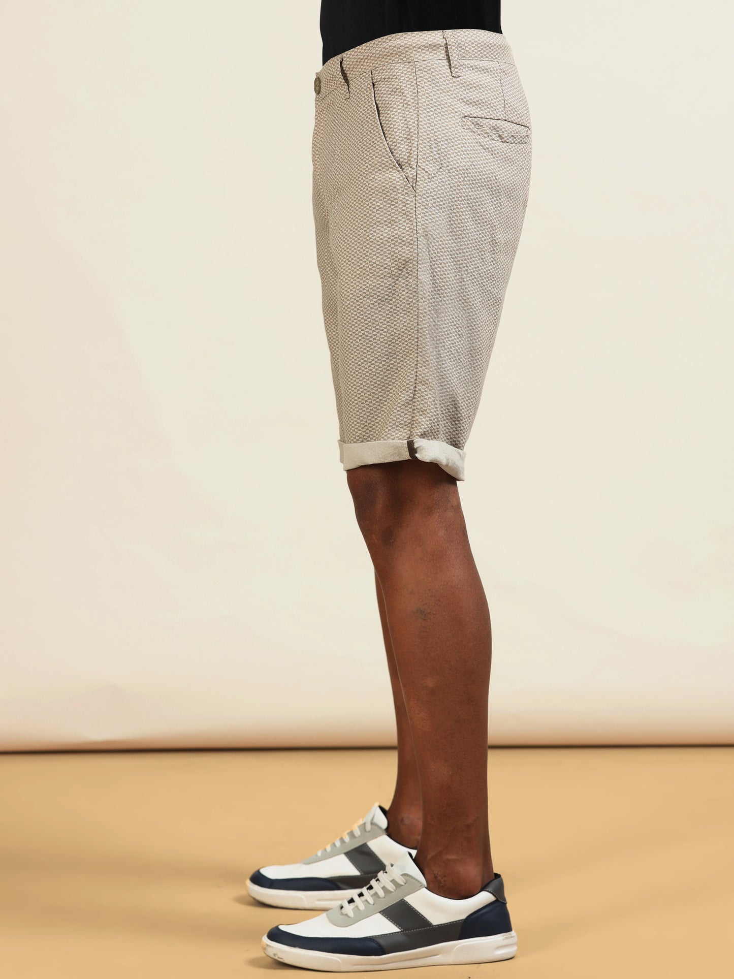 Printed Linen Beige Shorts