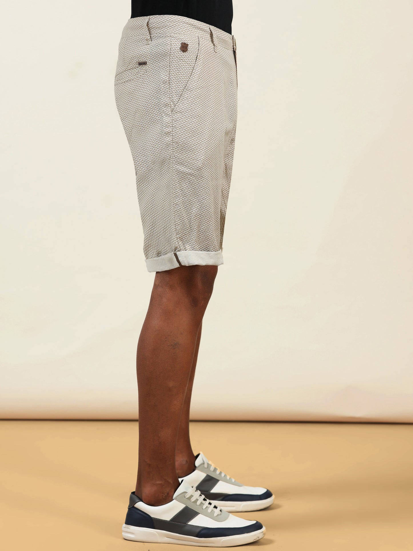 Printed Linen Beige Shorts