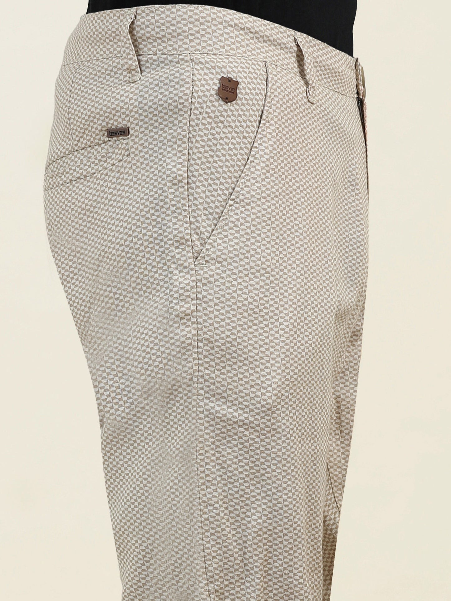 Printed Linen Beige Shorts