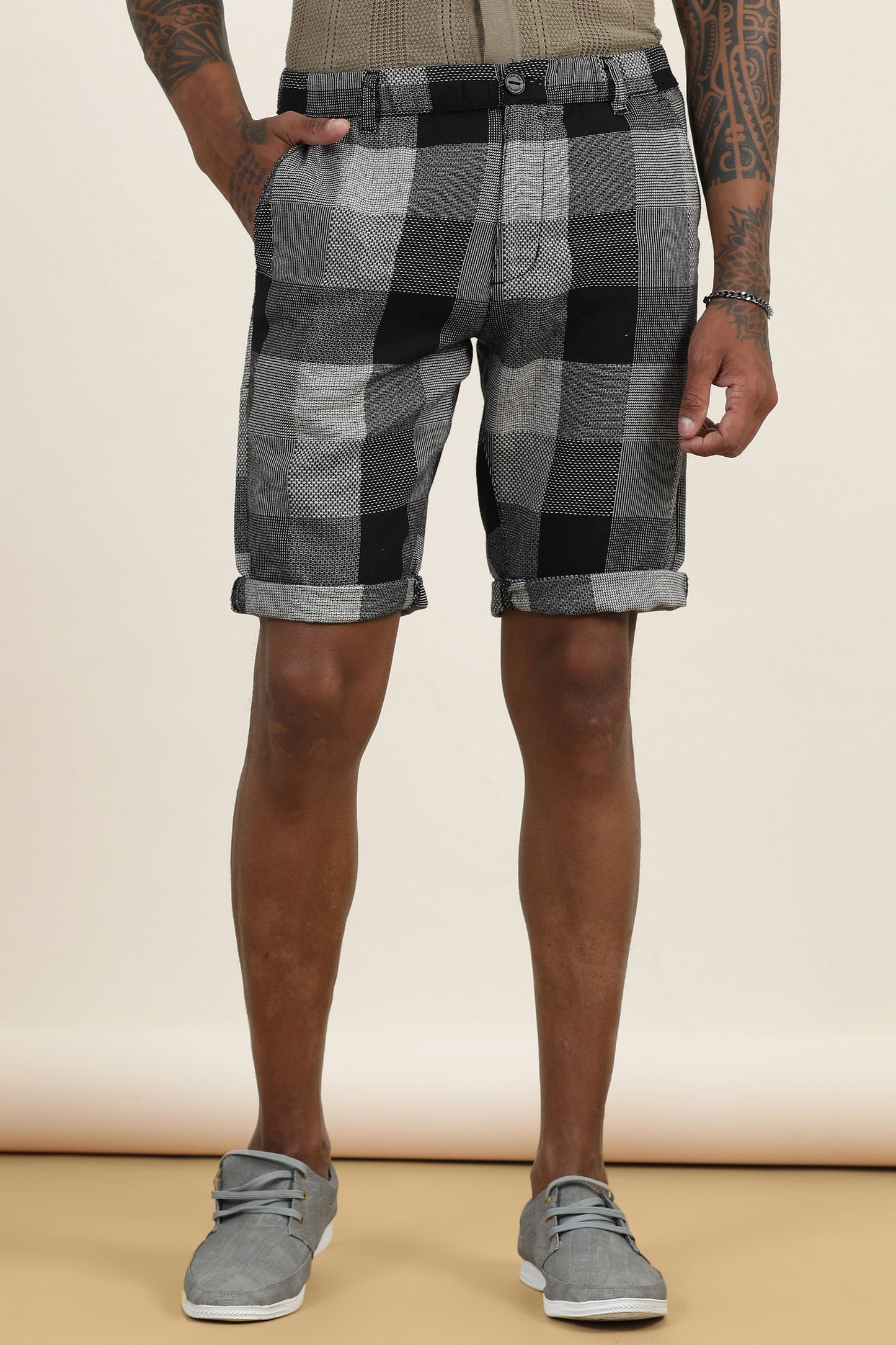 Elasticated Waist Multi Color Yarn Dyed Check Shorts