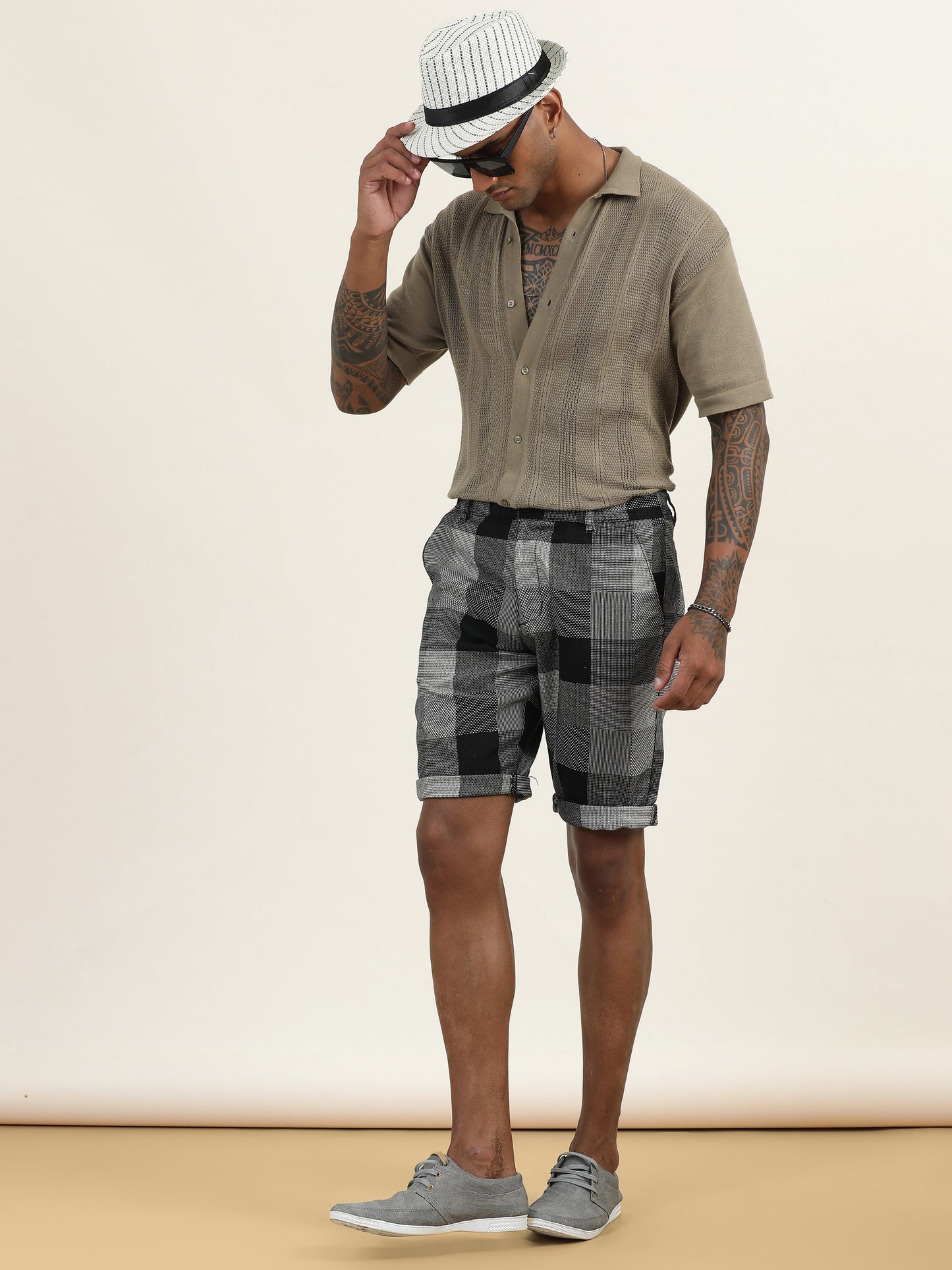 Elasticated Waist Multi Color Yarn Dyed Check Shorts