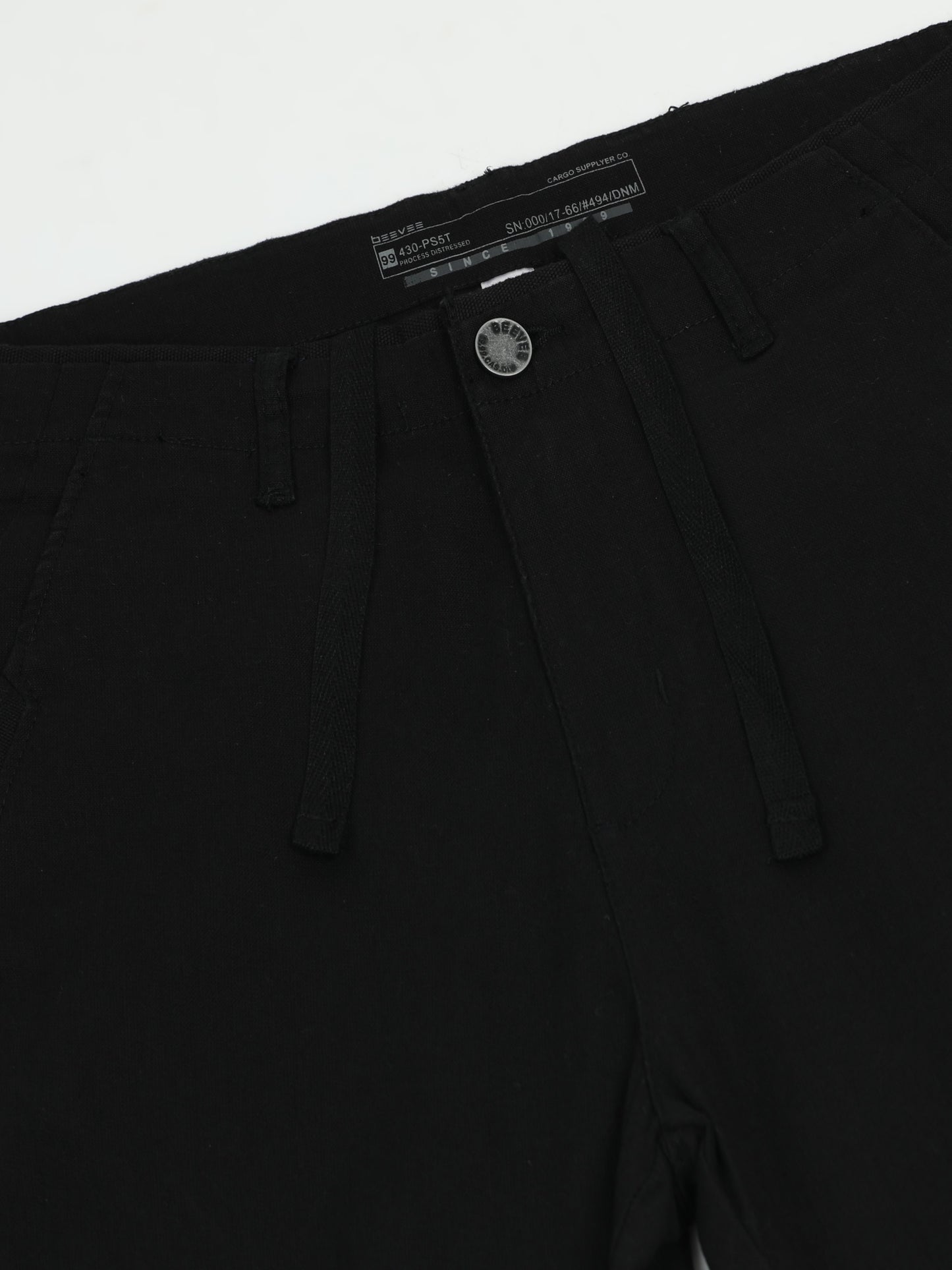 Cross Pocket Black Shorts with Metal Button
