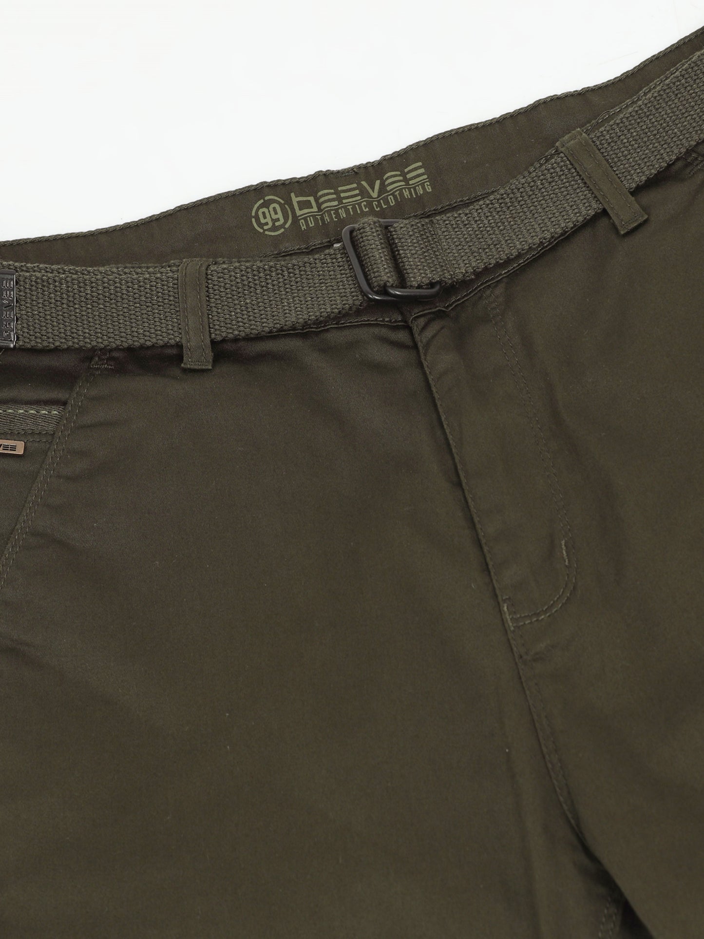 Men's Olive Solid Cotton Lycra Mid-Rise Casual Shorts