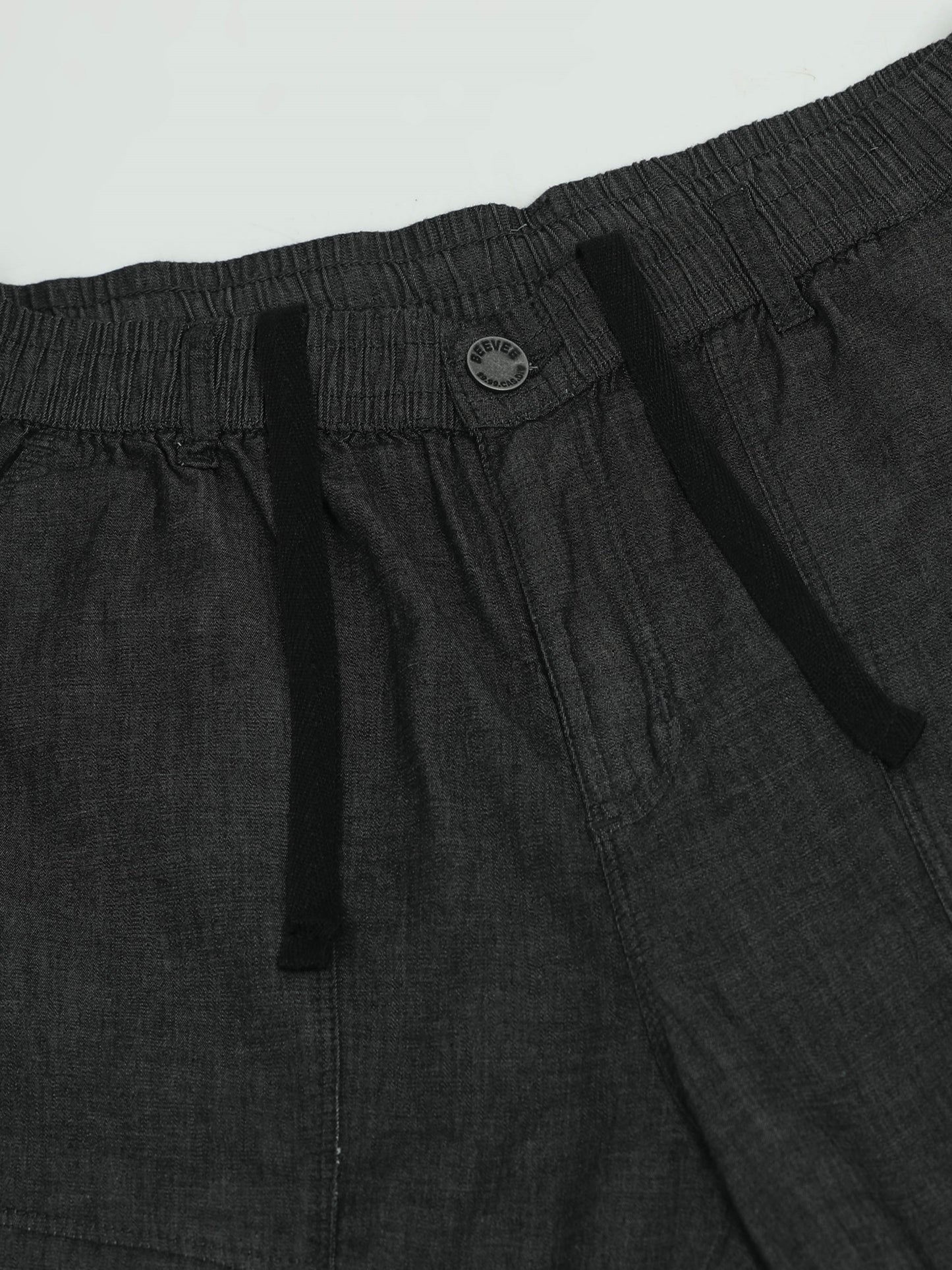 Men's Black Solid Cotton Lycra Mid-Rise Casual Shorts