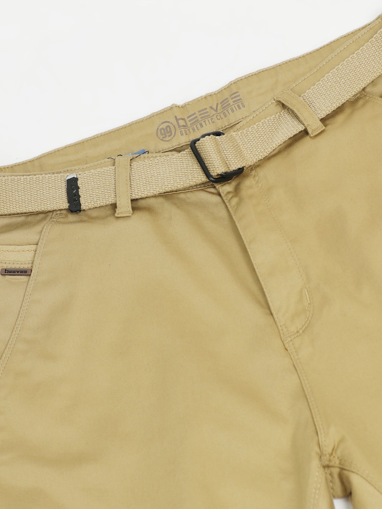 Men's Khaki Solid Cotton Lycra Mid-Rise Casual Shorts