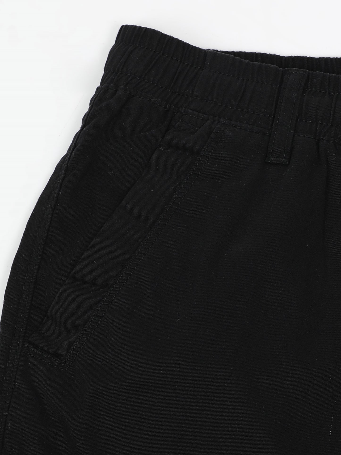 Black Cotton Solid Shorts