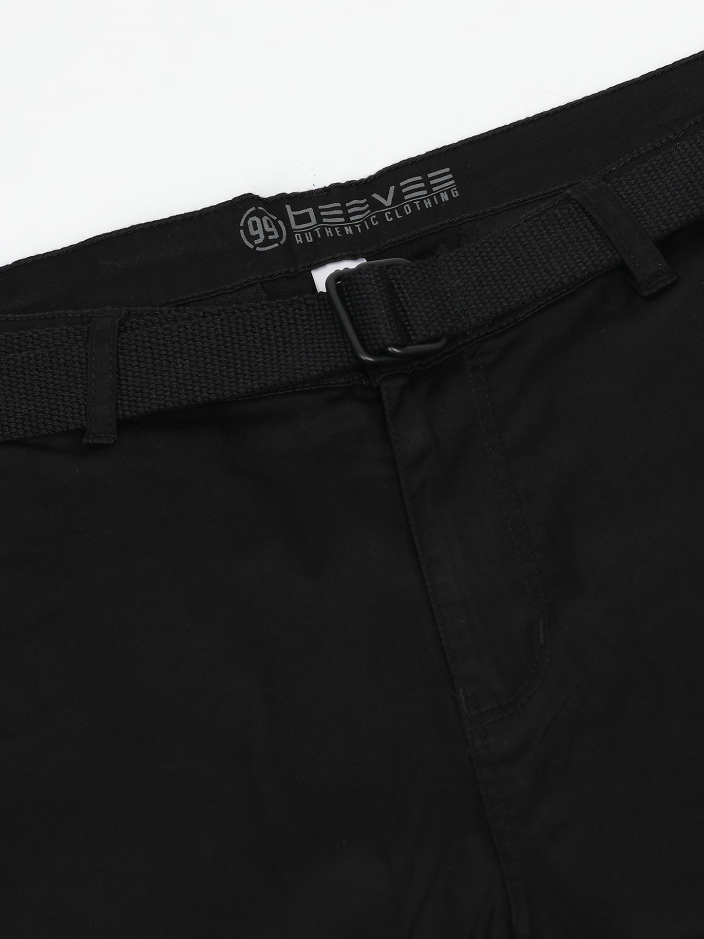 Men's Black Solid Cotton Lycra Mid-Rise Casual Shorts