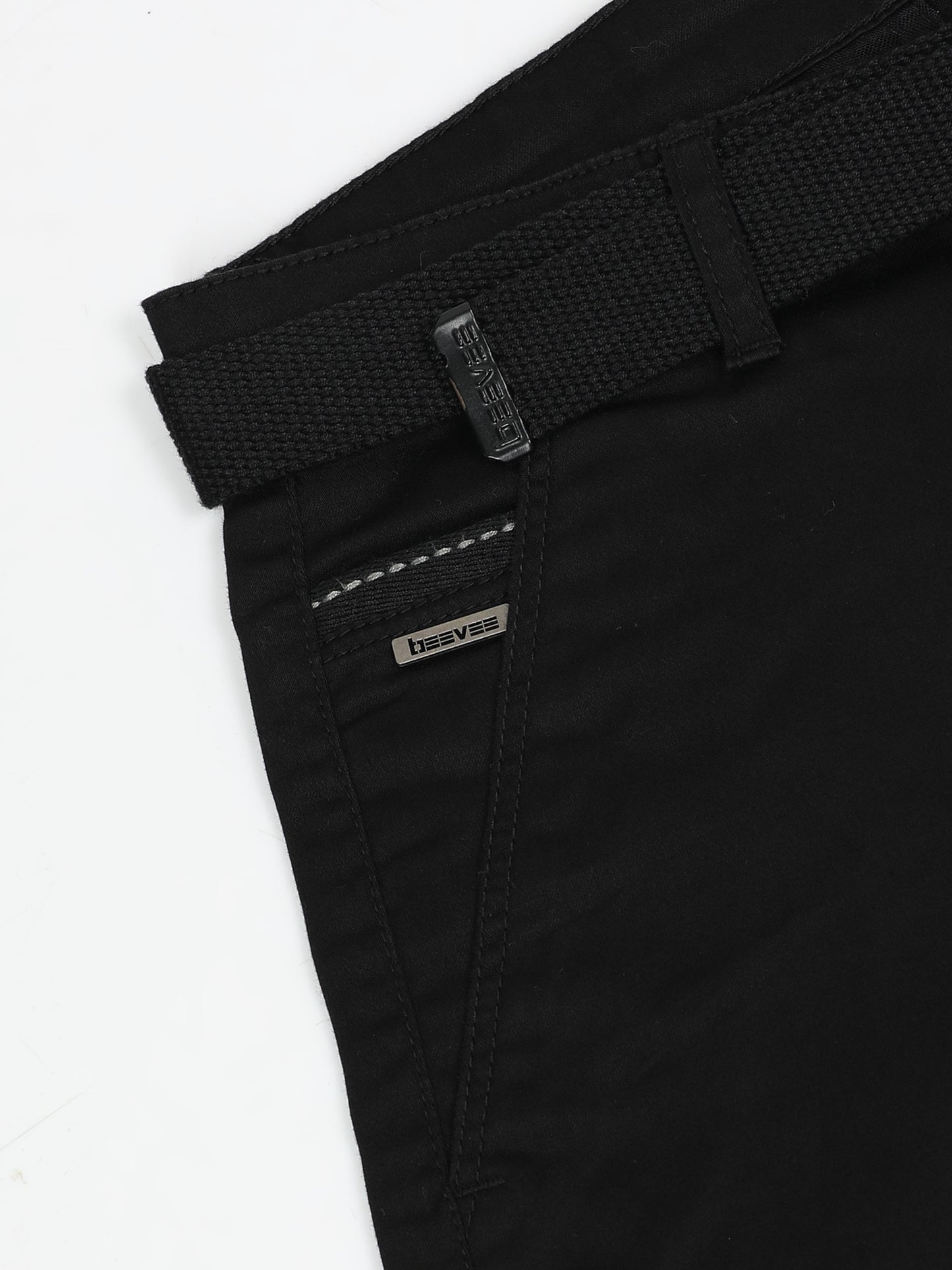 Men's Black Solid Cotton Lycra Mid-Rise Casual Shorts
