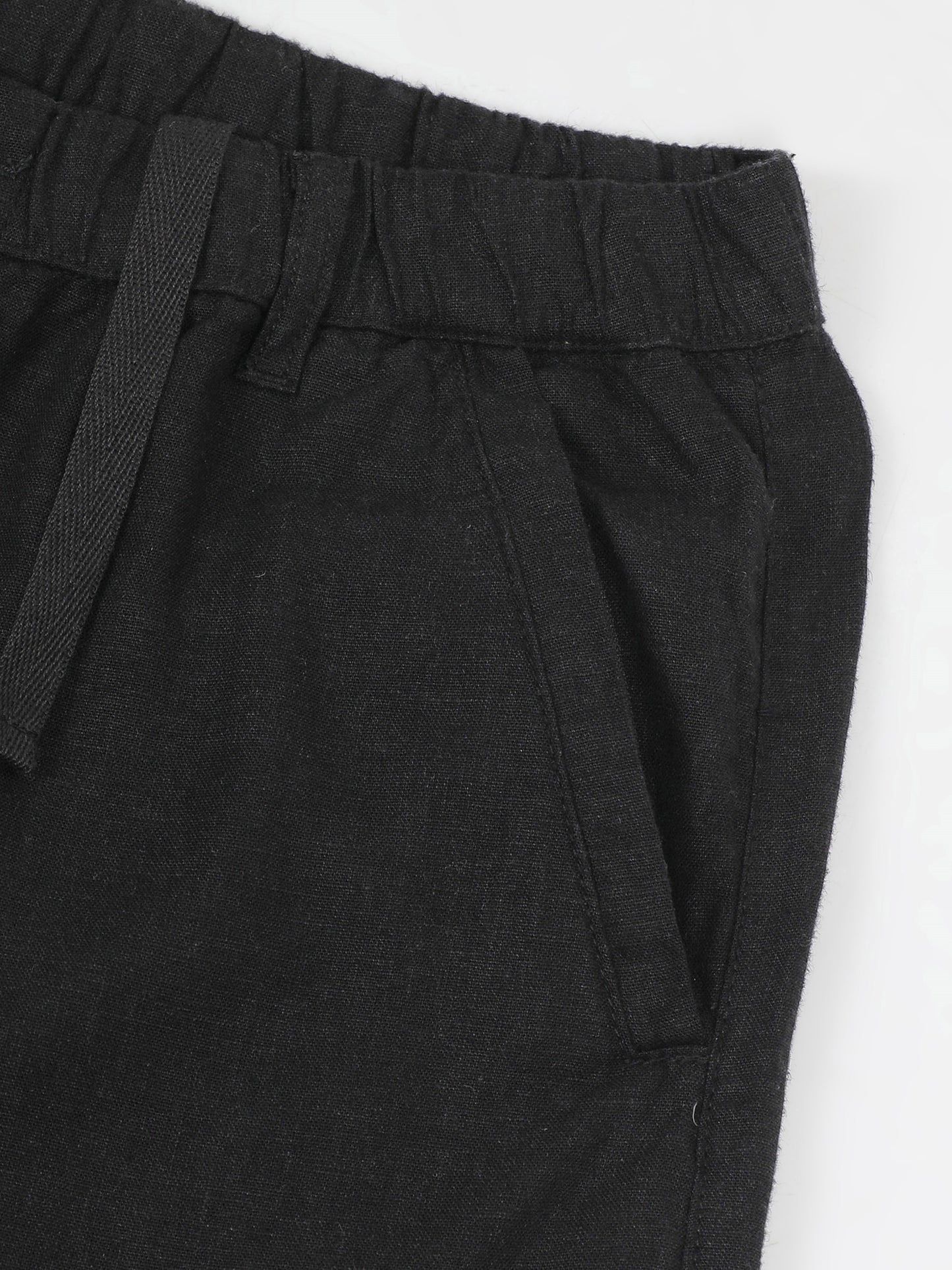 Cotton Viscose Linen Blend Black Cord Set