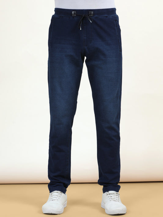Blue Washed Elasticated Knit Denim Lounge Pants