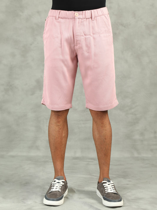 Structred Fabric Zip Pocket Stretchable Pink Shorts