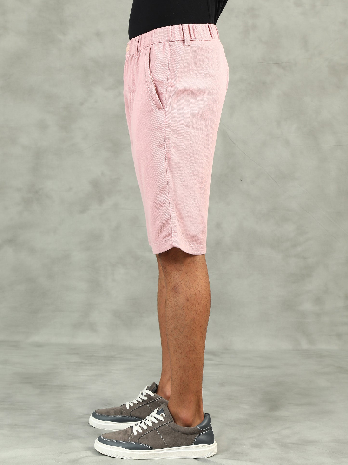 Structred Fabric Zip Pocket Stretchable Pink Shorts