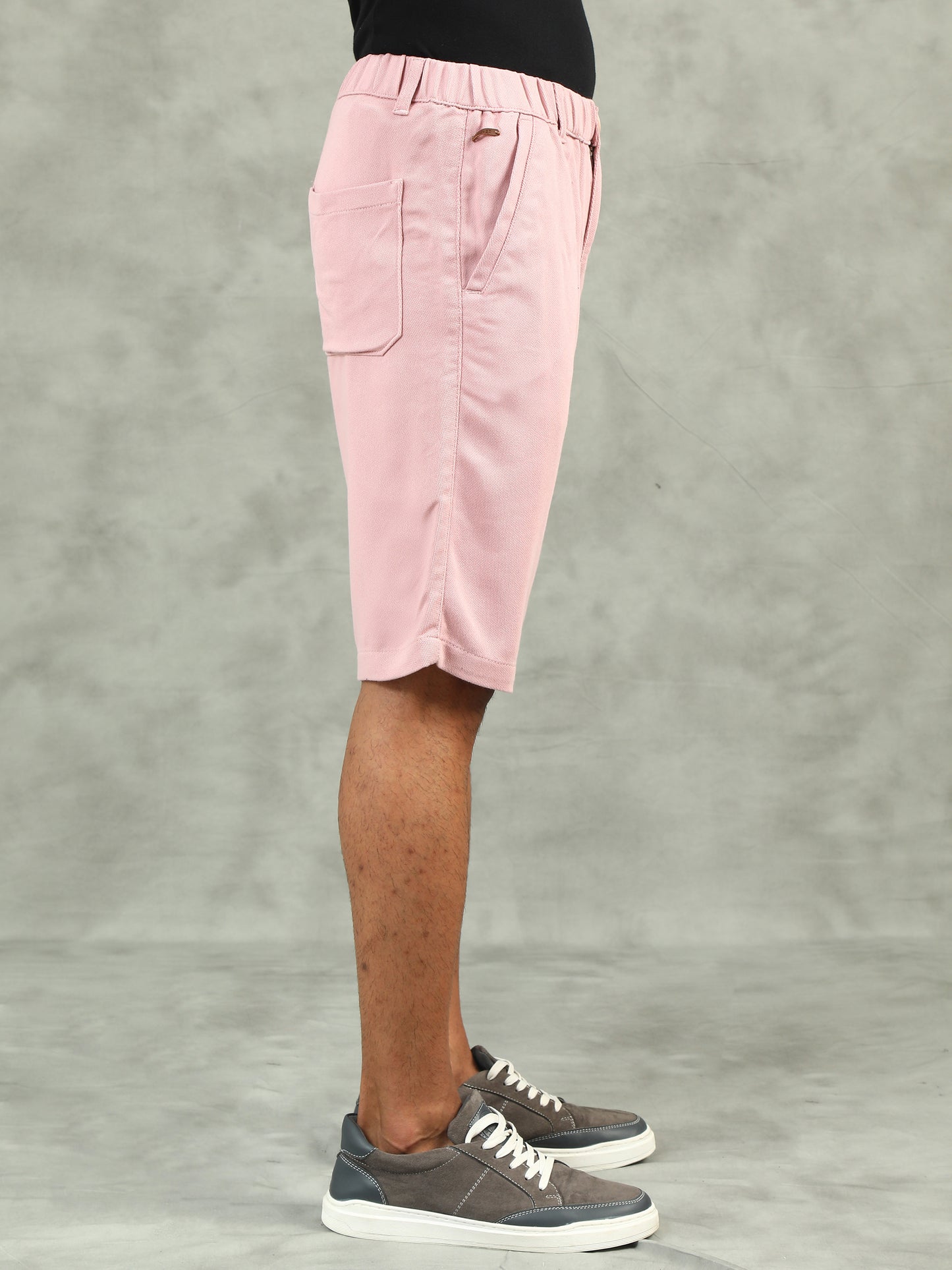 Structred Fabric Zip Pocket Stretchable Pink Shorts
