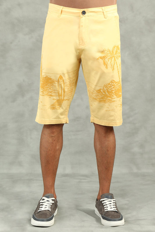 Printed Stretchable Yellow Shorts