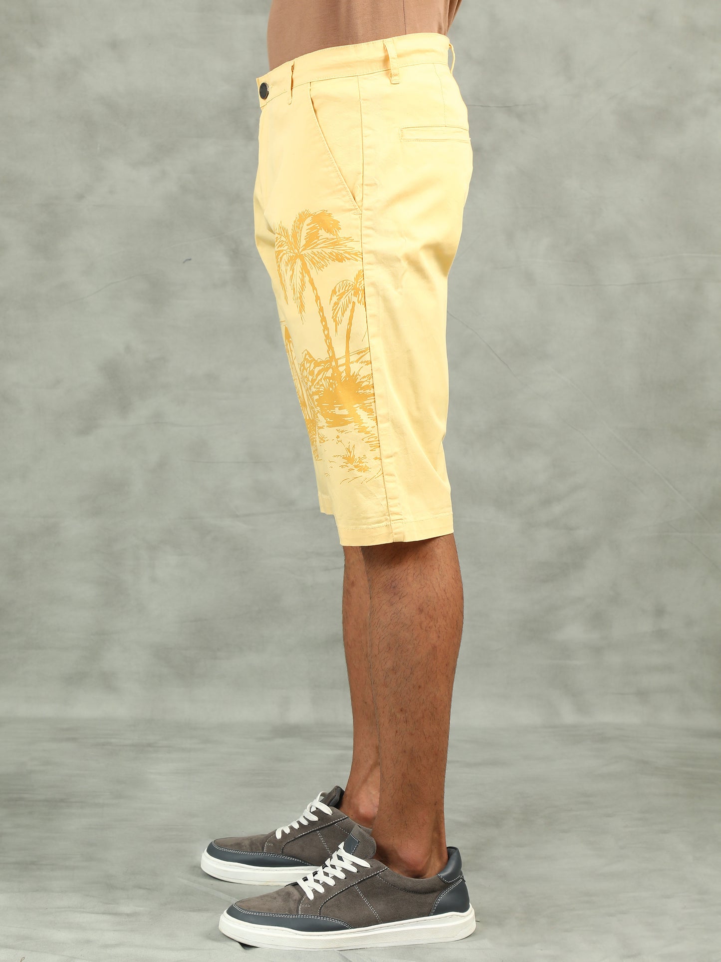 Printed Stretchable Yellow Shorts