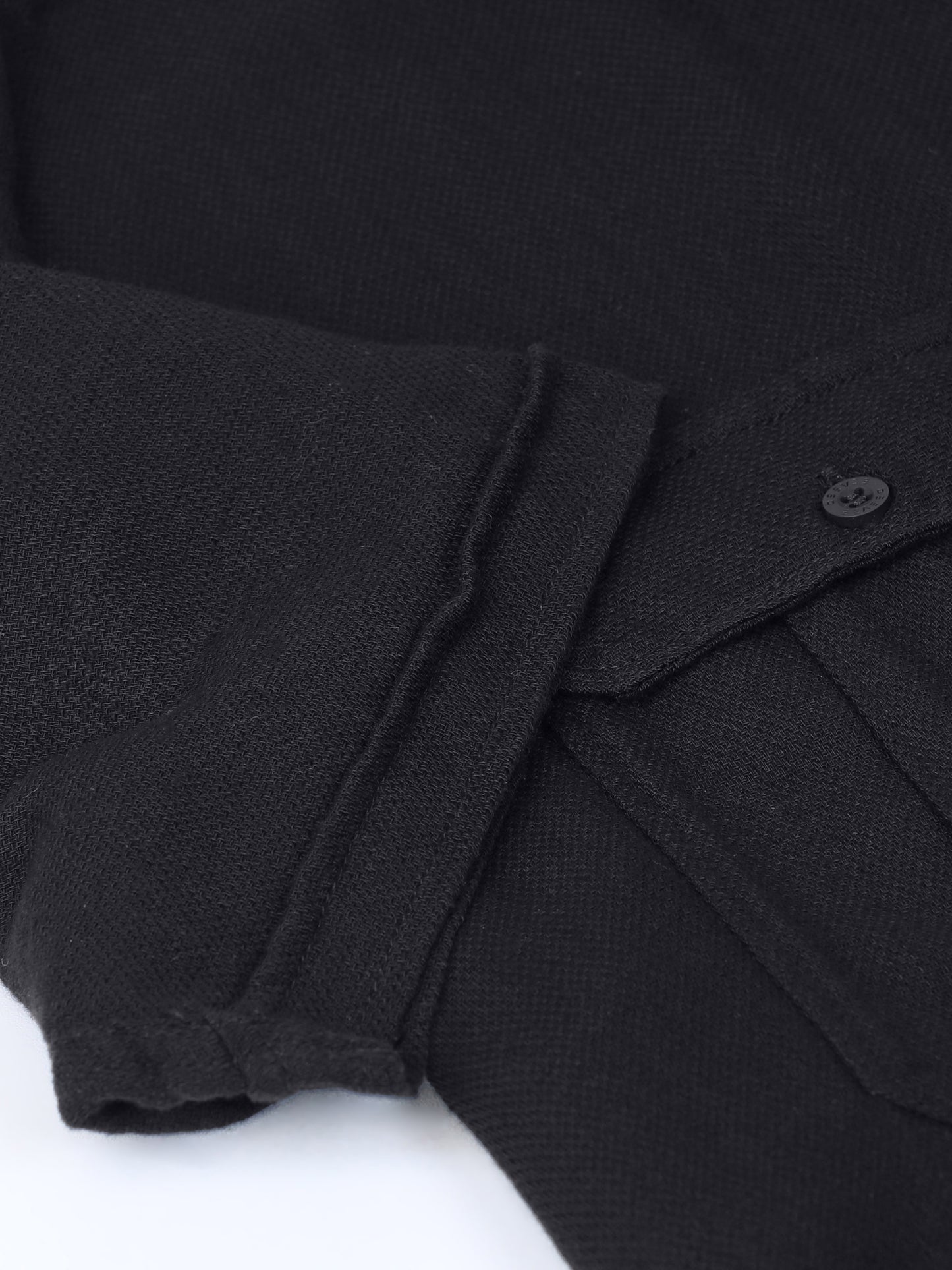 Multi Pocket Waffle Structured Solid Black Shirt