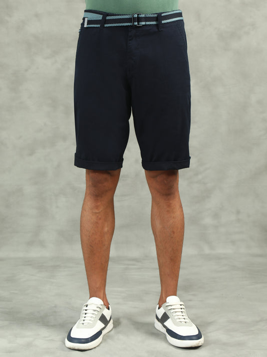 Plain Navy Shorts With Belt