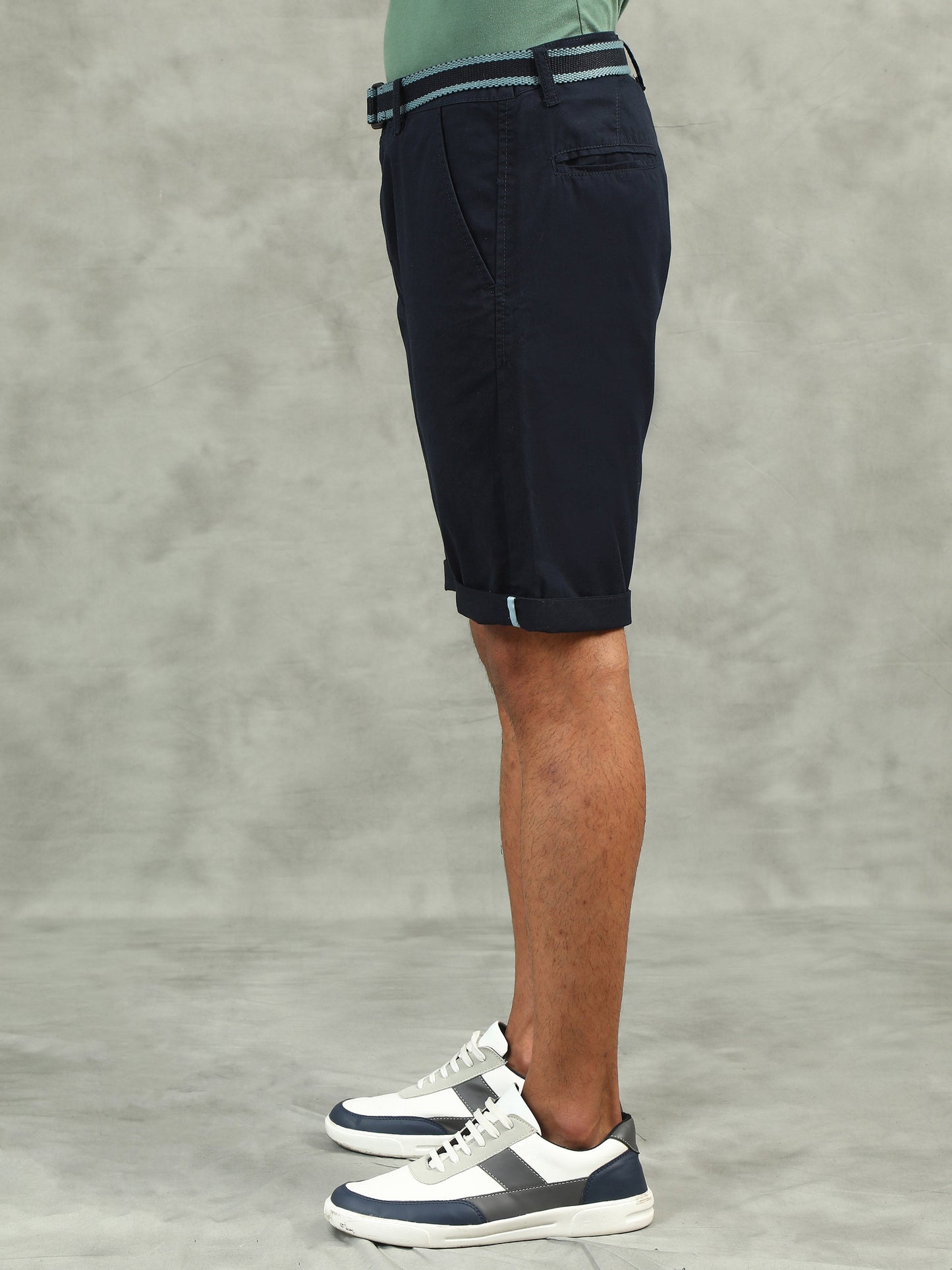 Plain Navy Shorts With Belt