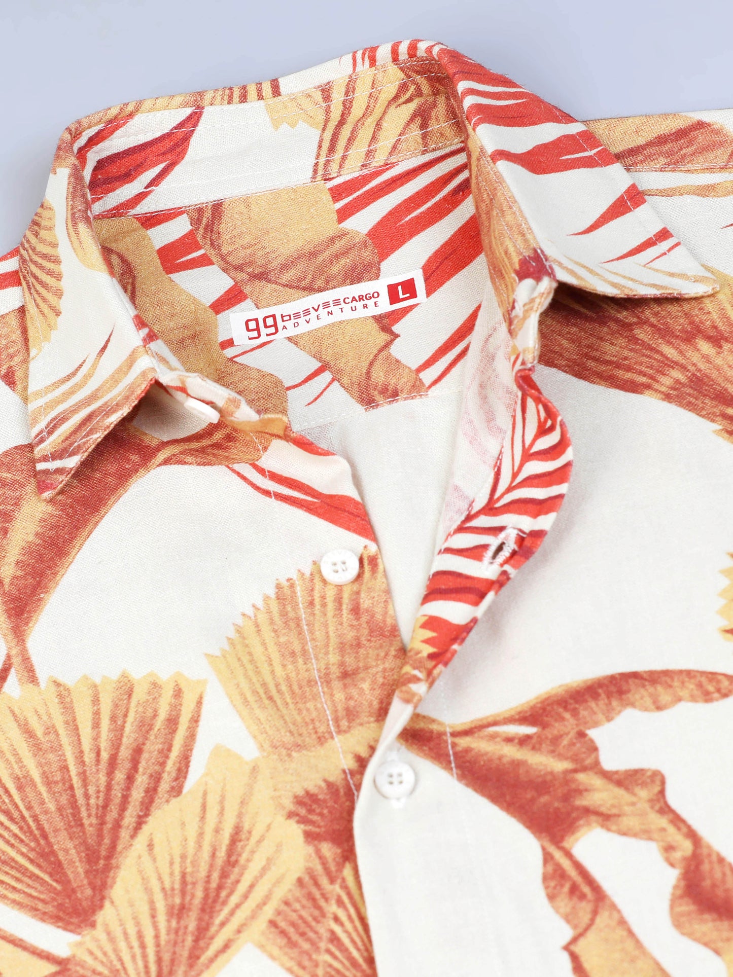 Cotton Floral Printed Beige Casual Shirt