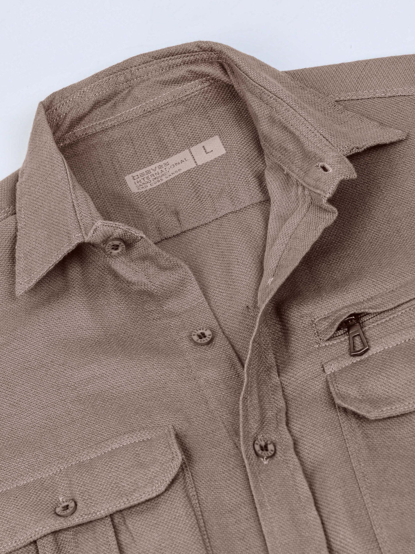 Multi Pocket Waffle Structured Solid Beige Shirt