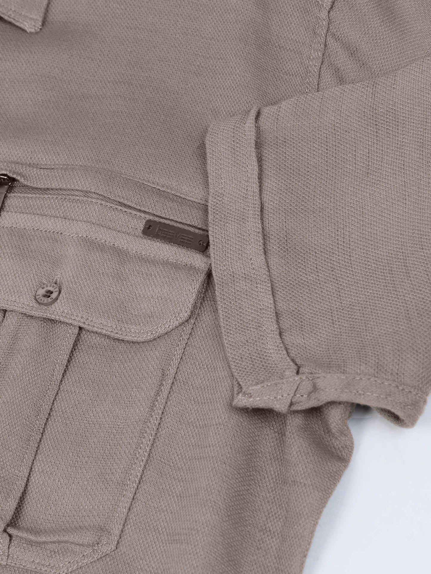 Multi Pocket Waffle Structured Solid Beige Shirt
