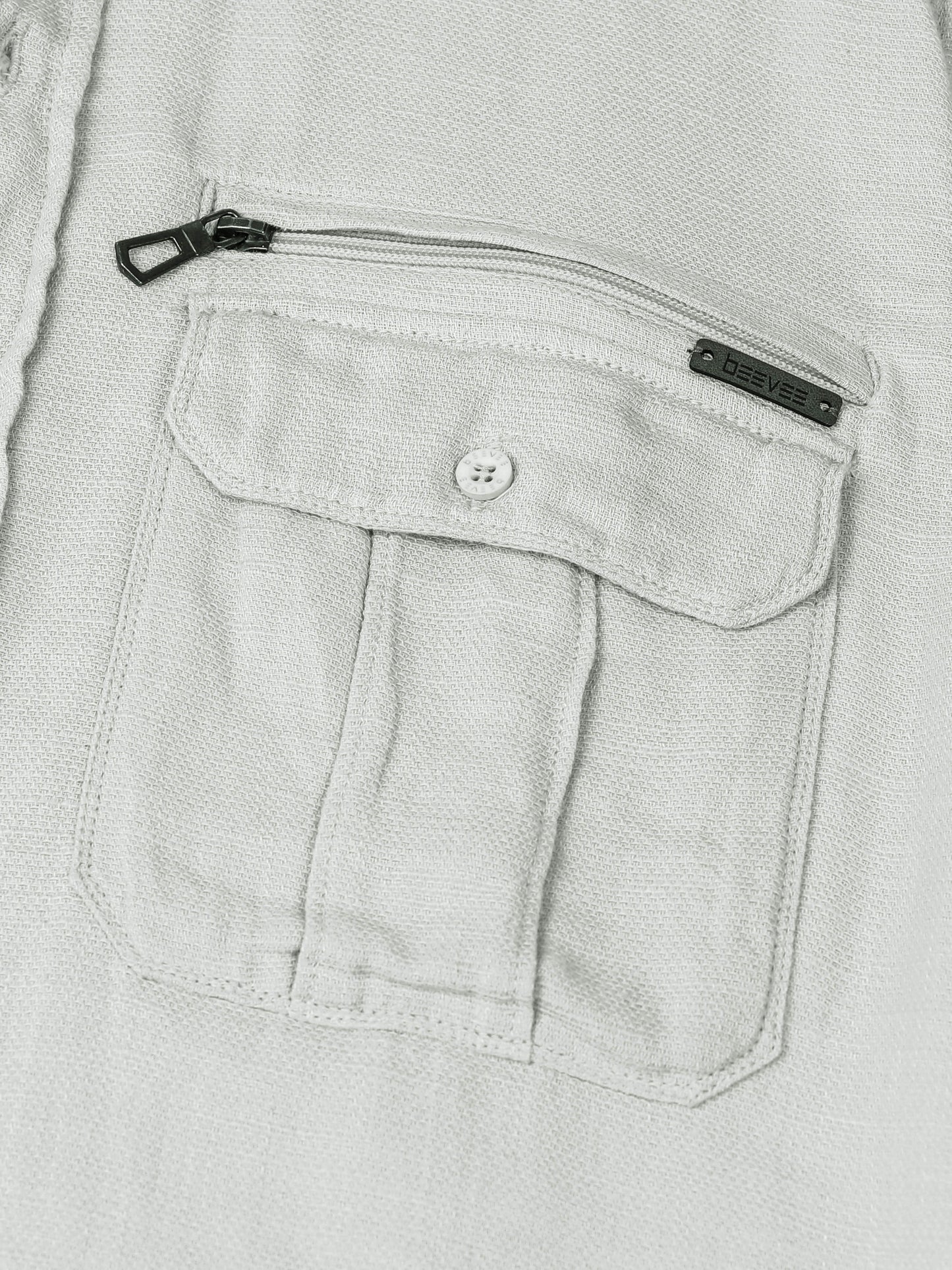 Multi Pocket Waffle Structured Pista Color Shirt