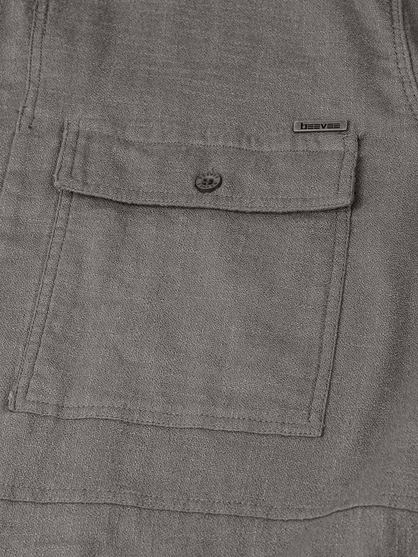 Full Sleeve Double Pocket Grey Shirt