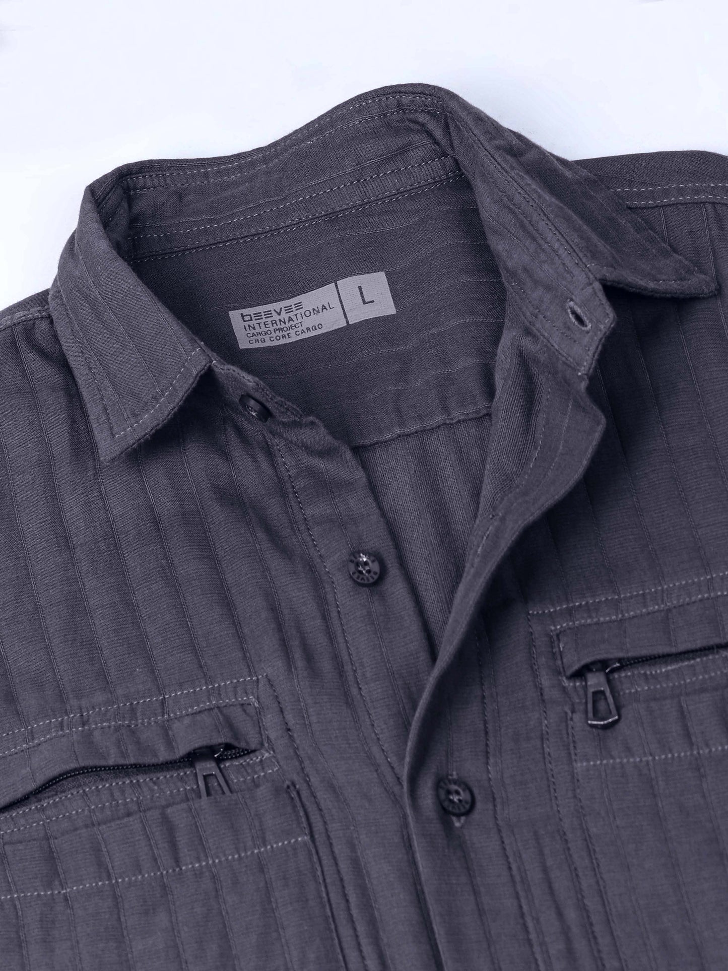 Full Sleeve Double Pocket Grey Shirt
